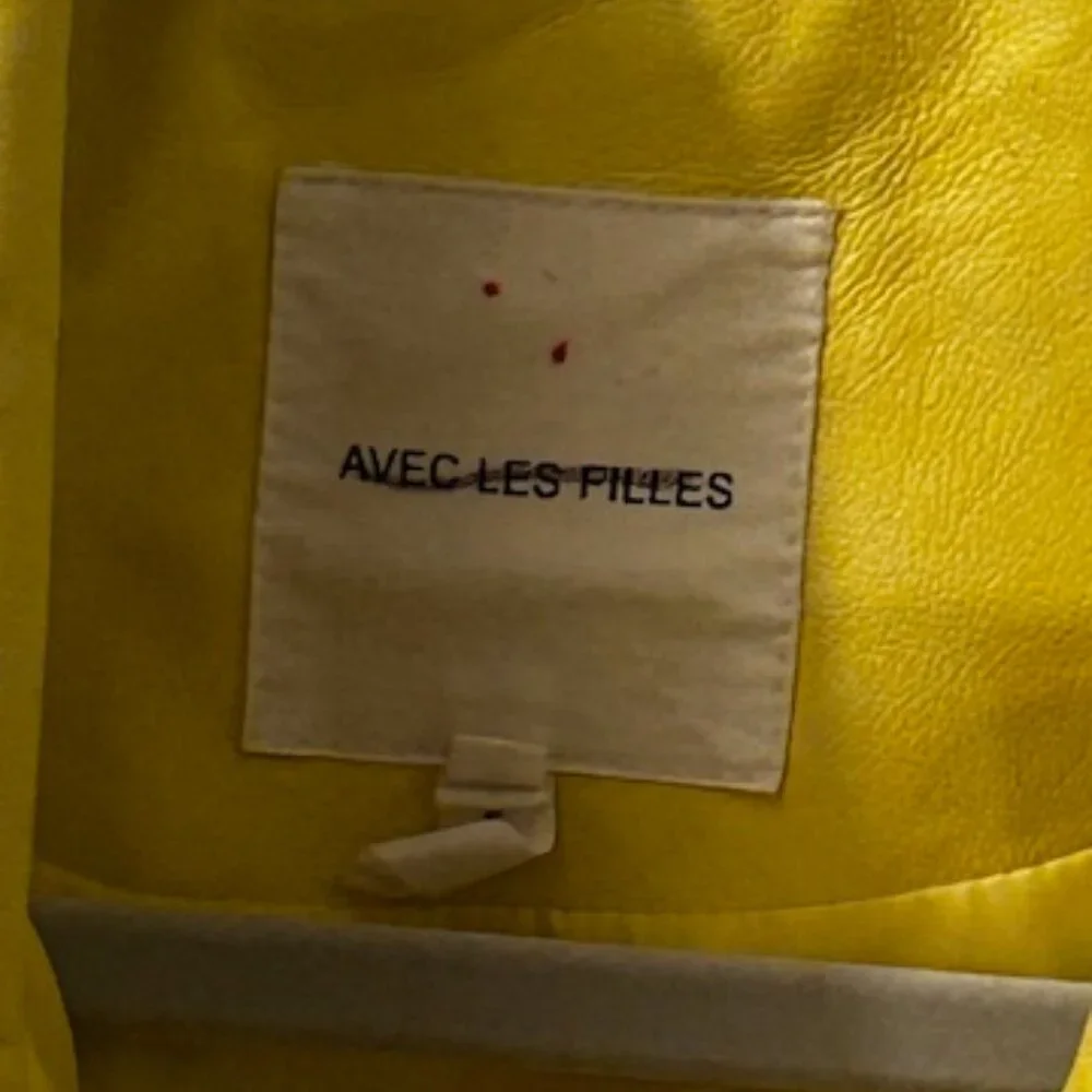 Avec Les Filles Bright Yellow Relaxed Lined Vegan Leather Boho Moto Zip Jacket - Picture 2 of 16